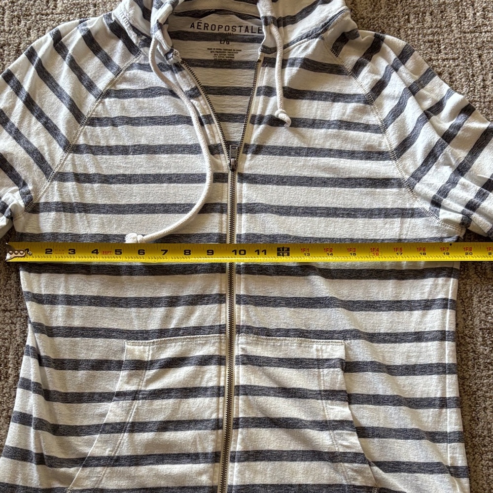 Aeropostale Striped Zip-Up Hoodie - White & Blue/Grey. SZ L GUC. - Picture 3 of 5